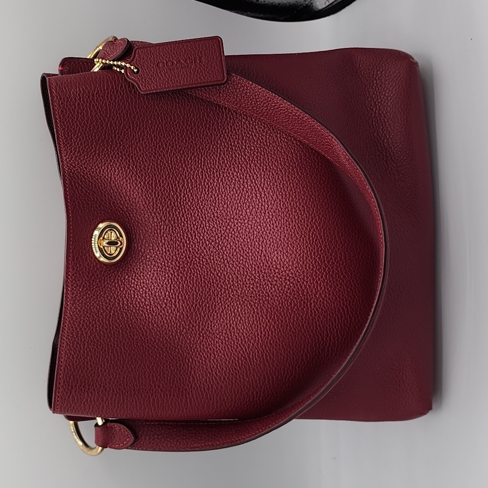 COACH 55200 Polished Pebble Leather Charlie Bucket Crossbody, Deep Red/Gold
